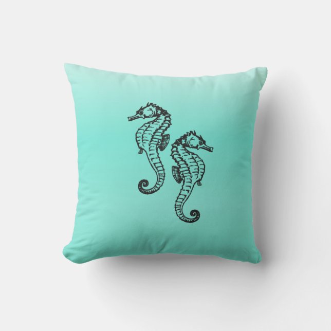 Seahorses Aqua Outdoor Cushion (Front)