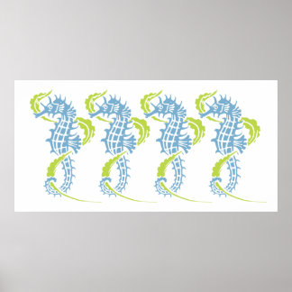 Seahorses dusk blue, lime green and seaweed poster
