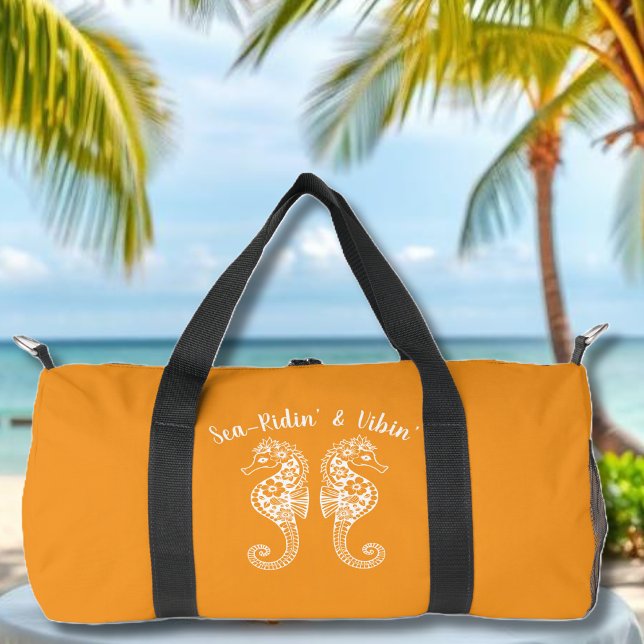 Seahorses-Fisherman Core-Hawaiian-Orange Duffle Bag (Sea Horse-Fisherman Core-Hawaiian-Tropical-Beach-Summer Trend-Duffel bag-Orange)