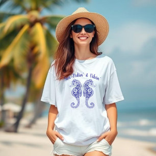 Seahorses-Fisherman Core-Hawaiian Tropical-Blue T-Shirt