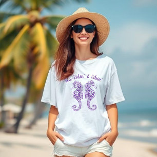 Seahorses-Fisherman Core-Hawaiian Tropical-Purple T-Shirt