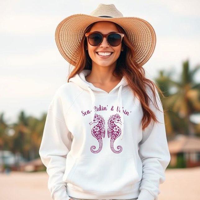 Seahorses-Fisherman Core-Hawaiian Tropical-Wine Hoodie (Sea Horse-Fisherman Core-Hawaiian-Tropical-Beach Hoodie-Summer Trend-Wine Color
)