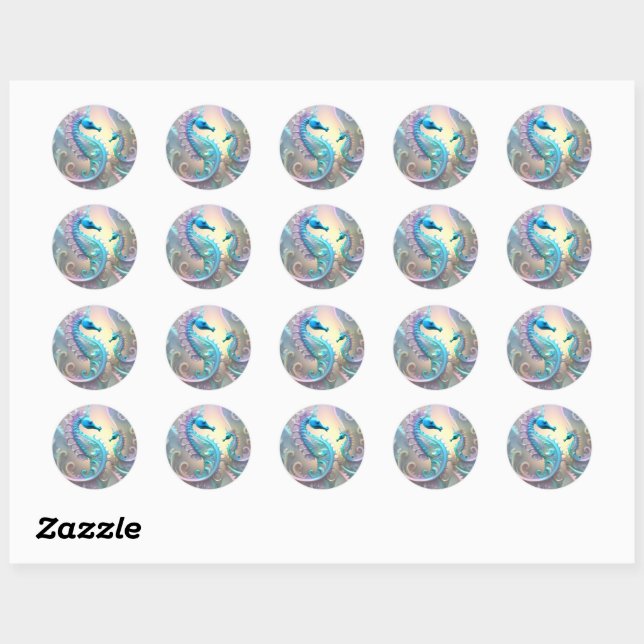 Seahorses Fractal Art, Classic Round Sticker (Sheet)
