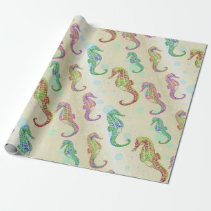 Seahorses Gold Wrapping Paper