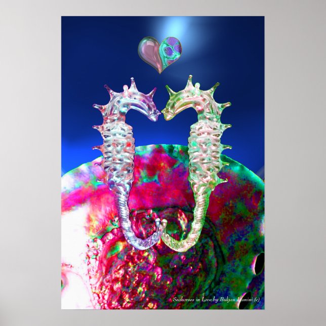 SEAHORSES IN LOVE , PINK BLUE MOTHER OF PEARL POSTER (Front)