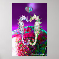 SEAHORSES IN LOVE PINK BLUE PURPLE MOTHER OF PEARL
