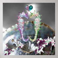 SEAHORSES IN LOVE , PINK WHITE MOTHER OF PEARL