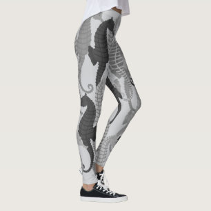 Seahorses in Shades of Grey - Leggings