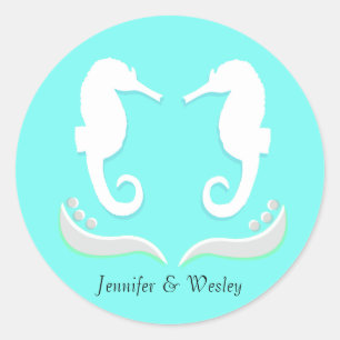 Seahorses Modern Wedding Envelope Sticker