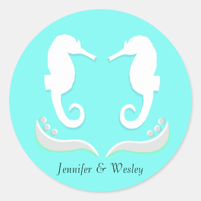 Seahorses Modern Wedding Envelope Sticker (Front)