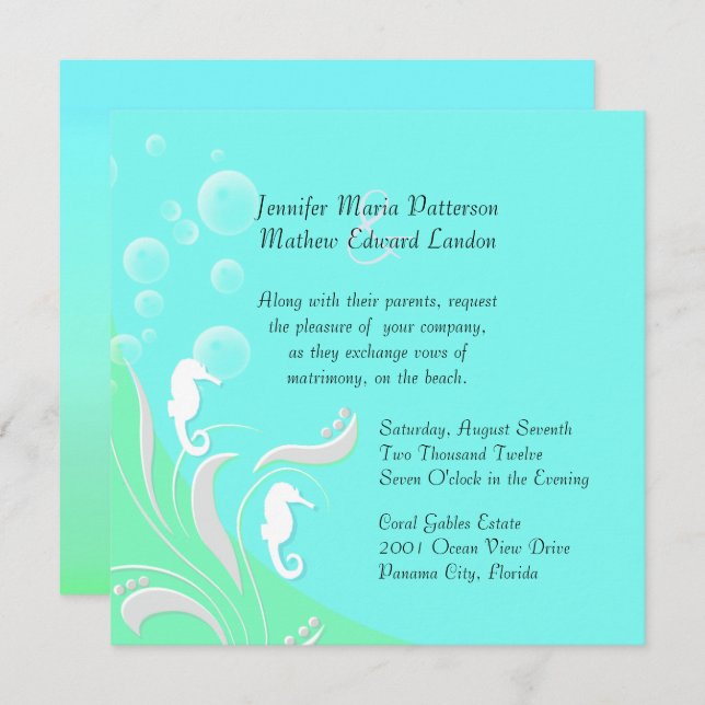 Seahorses Modern Wedding Invitation (Front/Back)