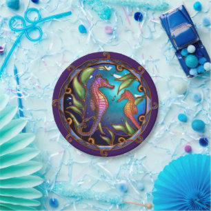 Seahorses Paper Plates, 7" Round Paper Plate