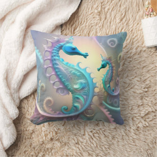 Seahorses Pastel Fractal Art, Cushion
