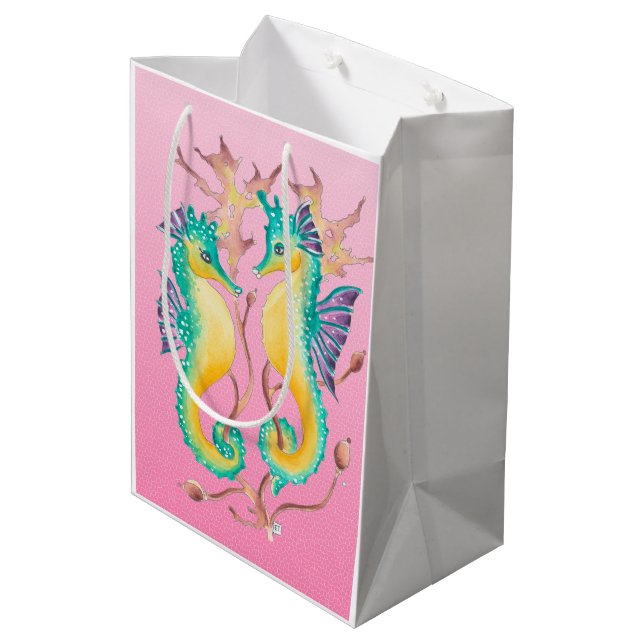 seahorses pink stained glass medium gift bag (Back Angled)