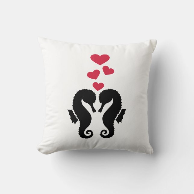 Seahorses red hearts love cushion (Front)