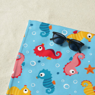 Seahorses Seamless Pattern Beach Towel