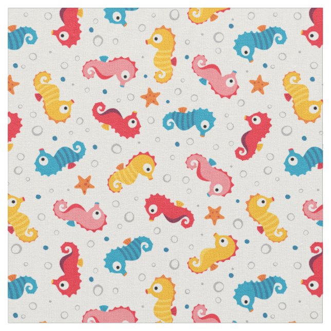 Seahorses Seamless Pattern Fabric (Close Up)