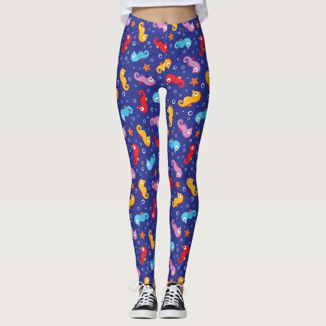 Seahorses Seamless Pattern Leggings (Front)