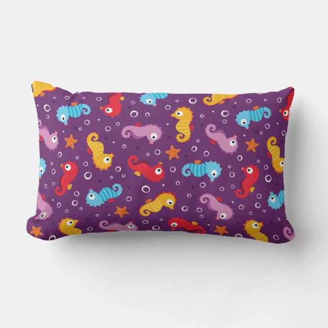 Seahorses Seamless Pattern Lumbar Cushion (Front)