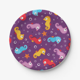 Seahorses Seamless Pattern Paper Plate