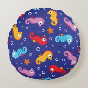 Seahorses Seamless Pattern Round Cushion