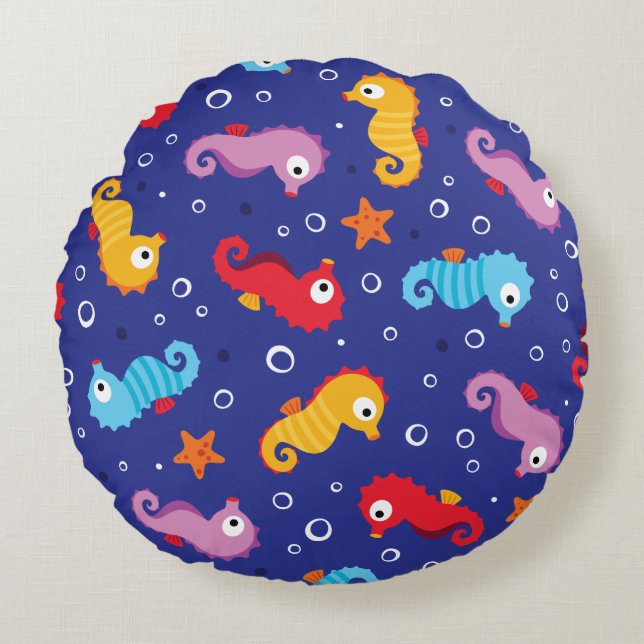 Seahorses Seamless Pattern Round Cushion (Front)