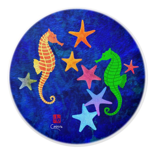 Seahorses & Starfish L - Ceramic Knob (Front)
