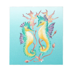 seahorses teal stainglass notepad