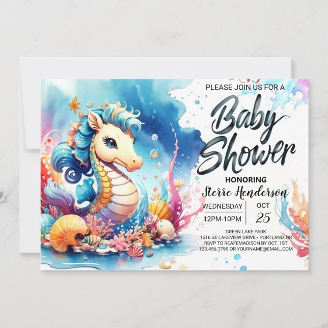 Seahorse's Undersea Garden Baby Shower Invitation (Front)