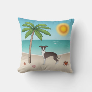 Seal And White Iggy Dog At Tropical Summer Beach Cushion