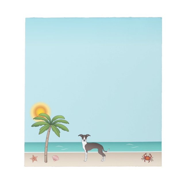 Seal And White Iggy Dog At Tropical Summer Beach Notepad (Front)