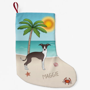 Seal And White Iggy Dog At Tropical Summer Beach Small Christmas Stocking