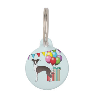 Seal And White Italian Greyhound Colourful Birthda Pet Tag
