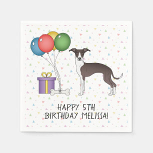 Seal And White Italian Greyhound - Happy Birthday Napkin