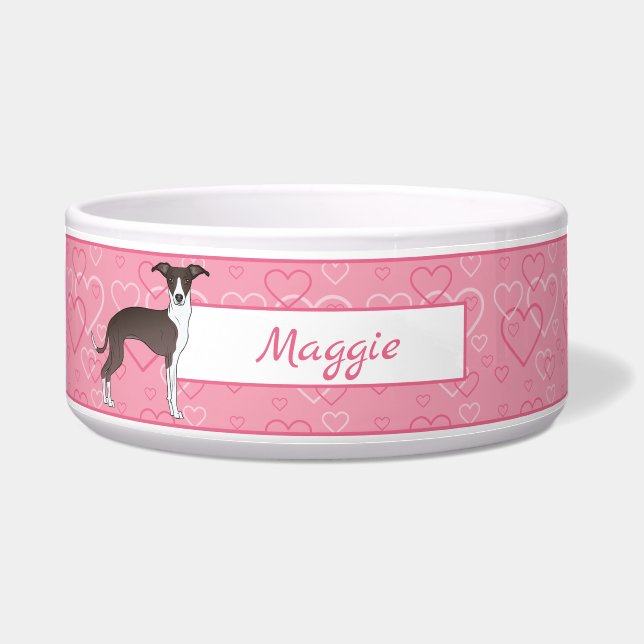 Seal And White Italian Greyhound On Pink Hearts (Front)