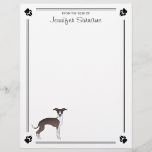 Seal And White Italian Greyhound With Paws & Text Custom Letterhead