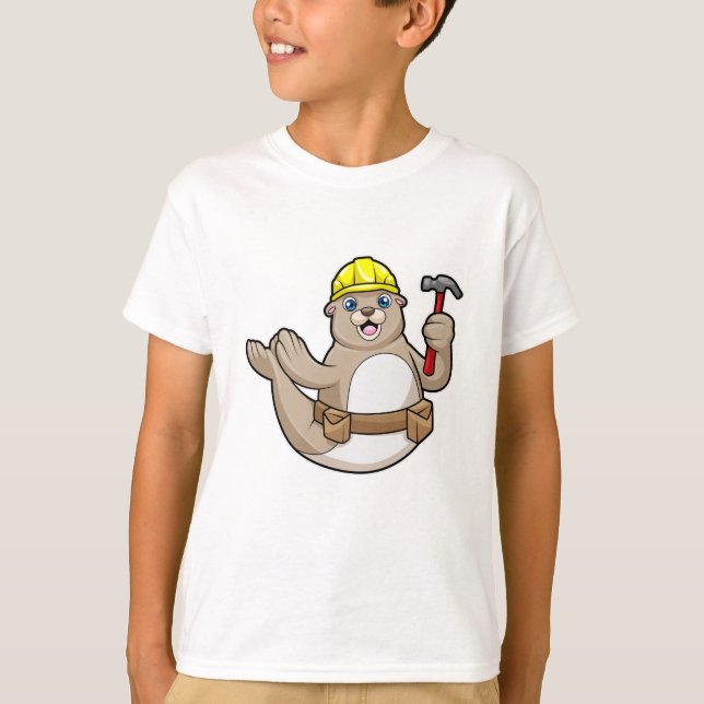 Seal as Carpenter with Hammer & Hat T-Shirt (Front)