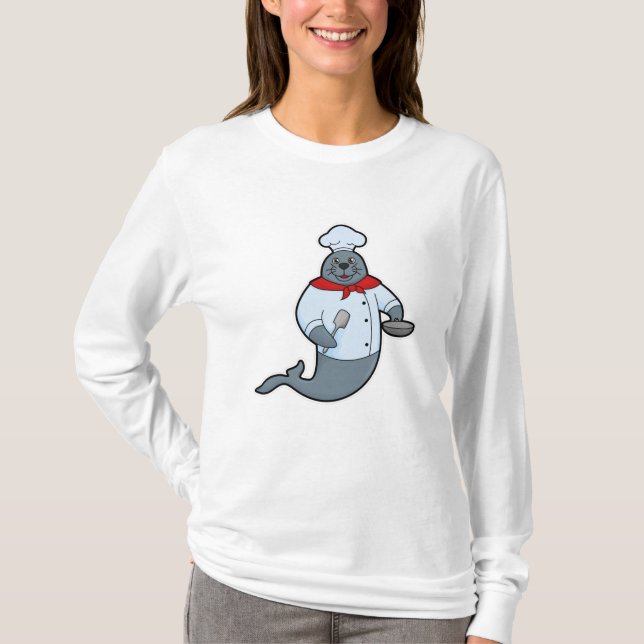 Seal as Cook with Pan & Spatula T-Shirt (Front)