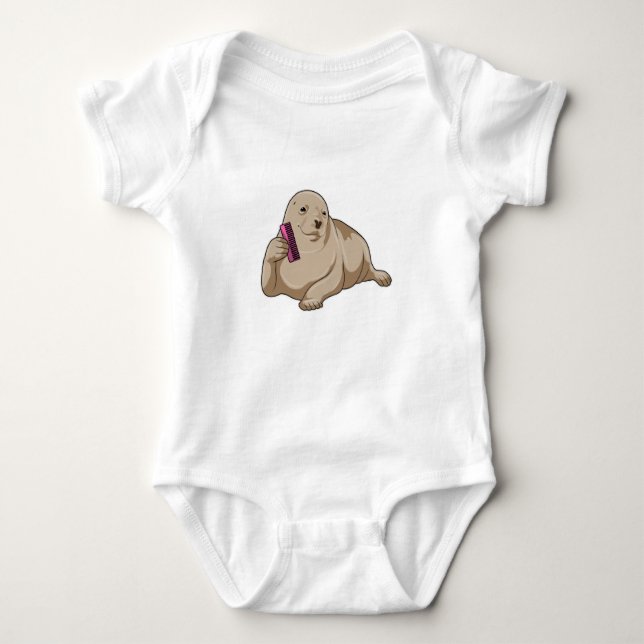 Seal as Hairdresser with Comb Baby Bodysuit (Front)