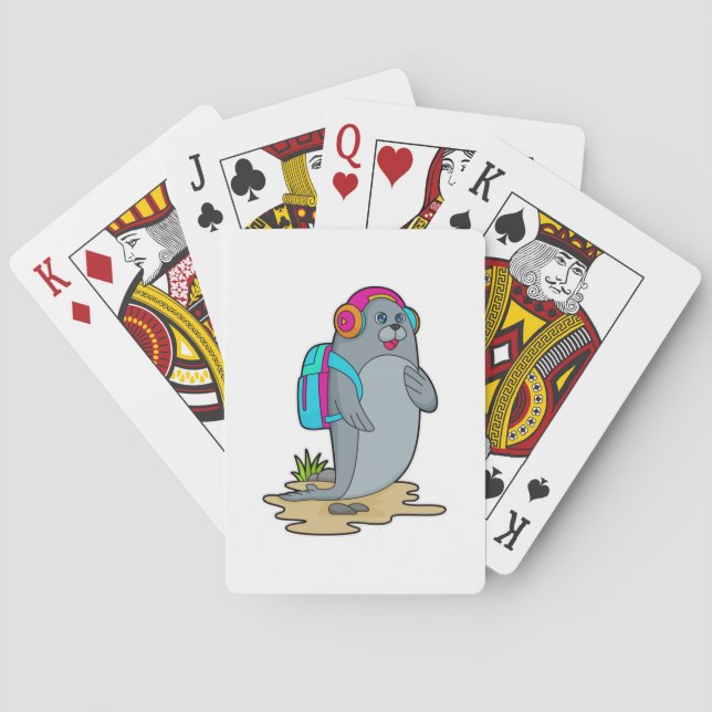 Seal as Hiker with Backpack Playing Cards (Back)