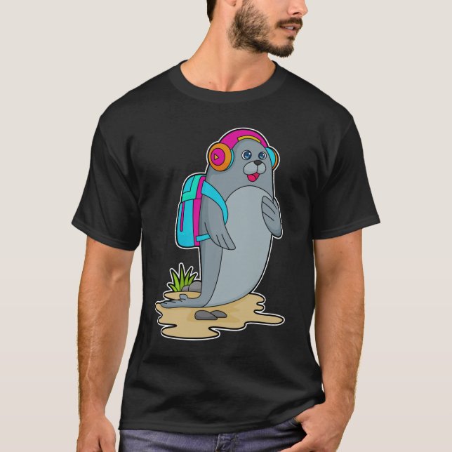 Seal as Hiker with Backpack T-Shirt (Front)