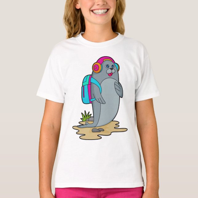 Seal as Hiker with Backpack T-Shirt (Front)