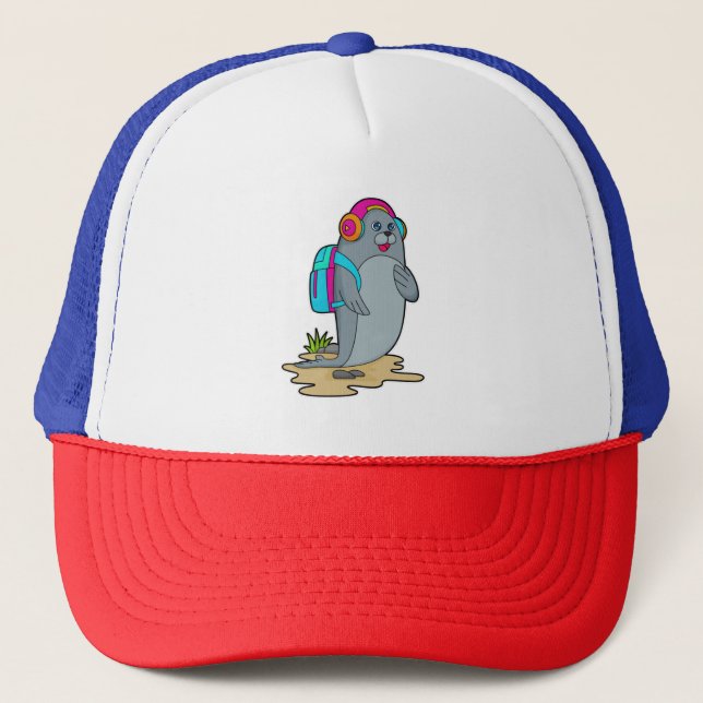 Seal as Hiker with Backpack Trucker Hat (Front)