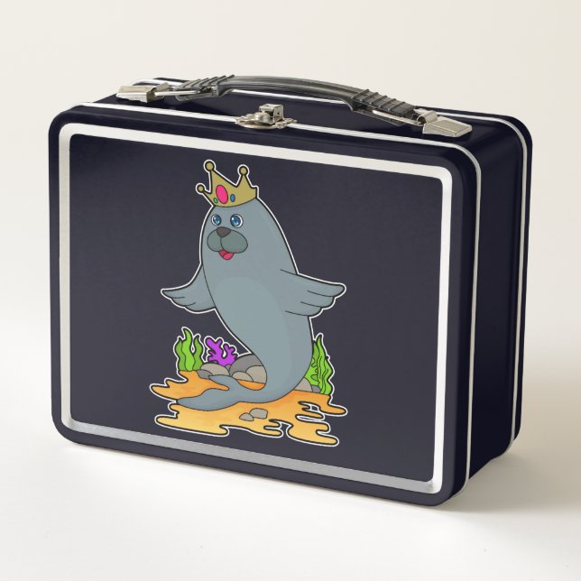 Seal as King with Crown Metal Lunch Box (Front)