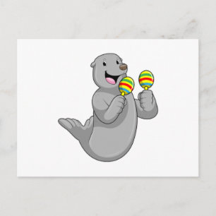 Seal as Musician with Maracas Postcard