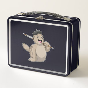 Seal as Painter with Paint brush Metal Lunch Box