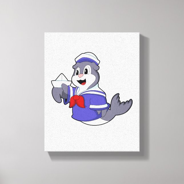 Seal as Sailor with Boat Canvas Print (Front)