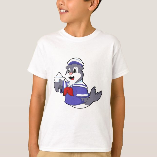Seal as Sailor with Boat T-Shirt (Front)