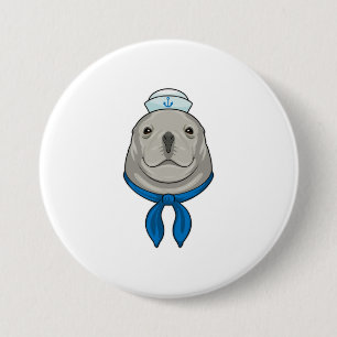Seal as Sailor with Sailor hat 7.5 Cm Round Badge