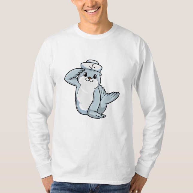 Seal as Sailor with Sailor hat T-Shirt (Front)